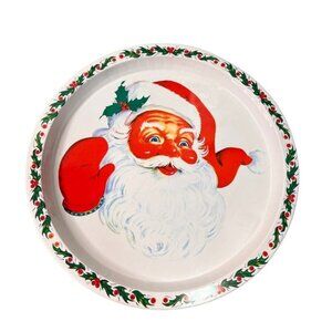 Vintage Christmas Cookie Metal Round Tray